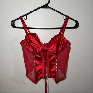 Spencer’s Satin and Mesh Red Lace-Up Corset
